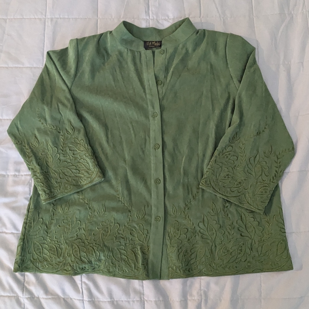 Bob Mackie Wearable Art Green Embroidered Top — Vintage